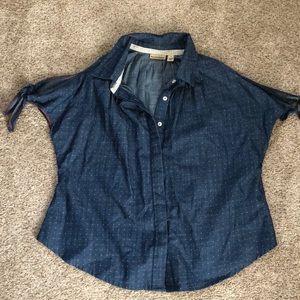Chambray Cold Shoulder Button Down Top